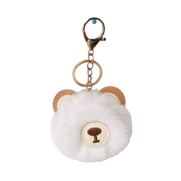 Accessories - White Plush Pom Pom Cute Bear Faux Leather Keychain